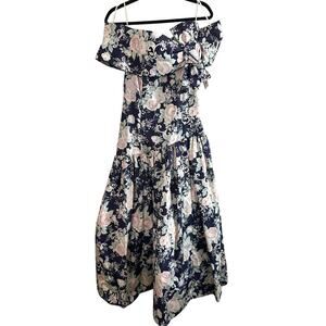 JESSICA McCLINTOCK Vintage 80s Floral Off-Shoulder Asymmetrical Waist Dress 10